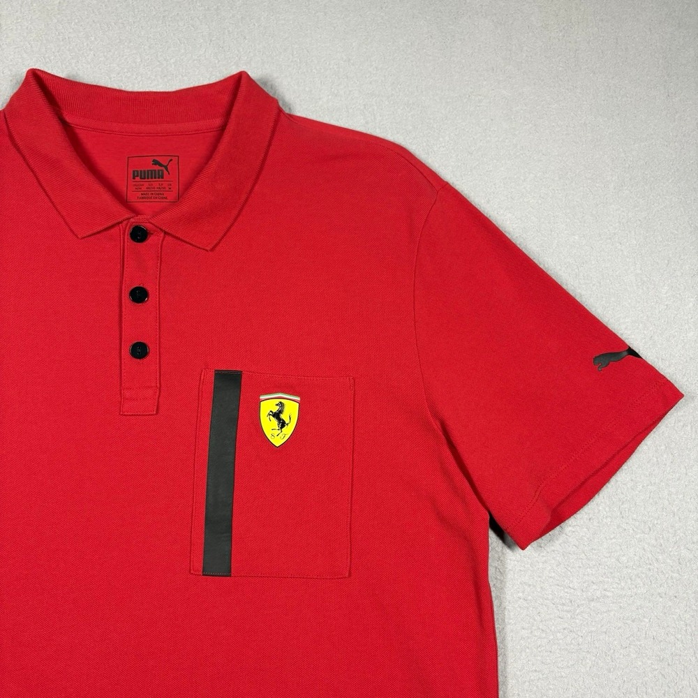 PUMA Ferrari Red Short Sleeve Polo Shirt Men's M Pocket Logo 762249-01